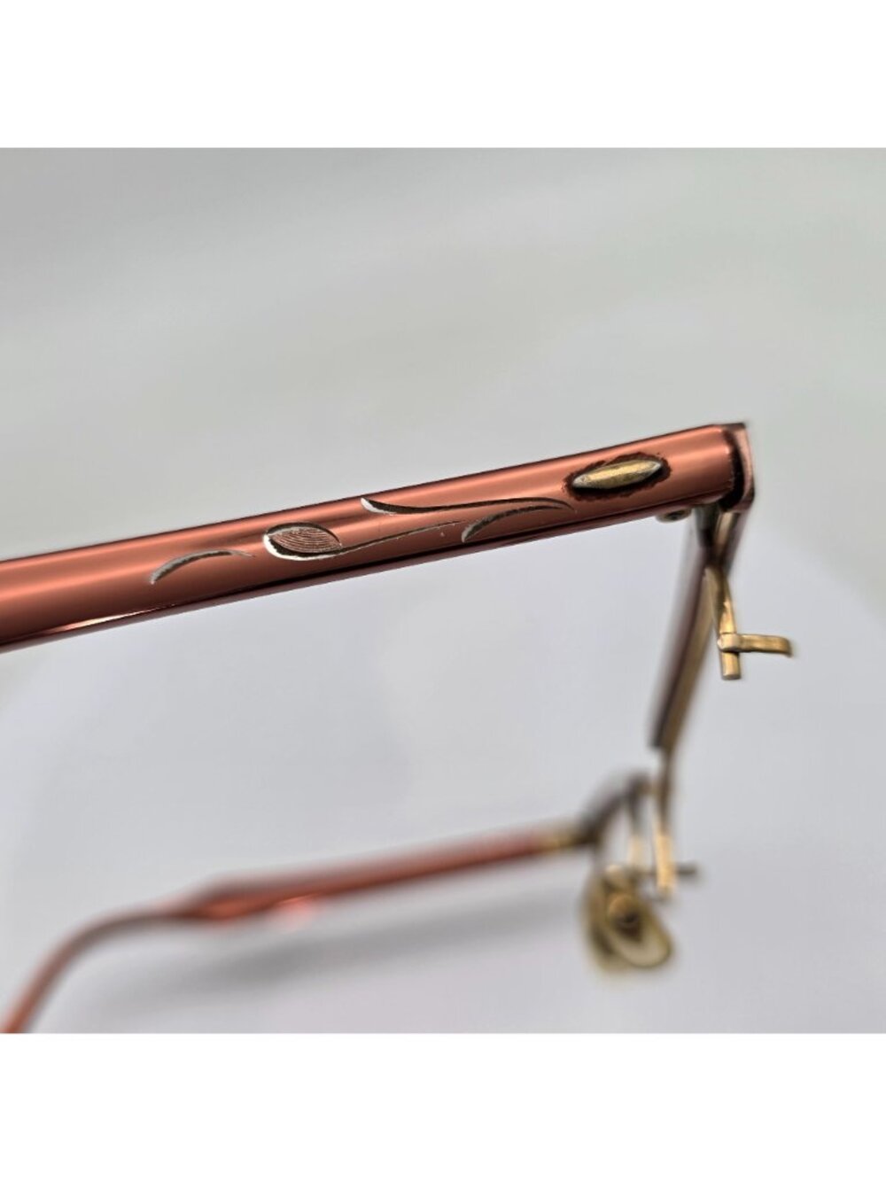 Bausch & Lomb Vintage Rimless Eyeglass Frames Rose Gold Brown Metal 5" Wide - Picture 8 of 12